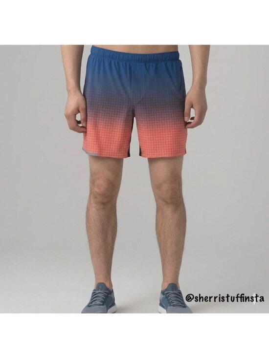 EXCELLENT Lululemon Mens Surge Running Shorts Linerless 7" Gradient Blue Grid M - Picture 12 of 12